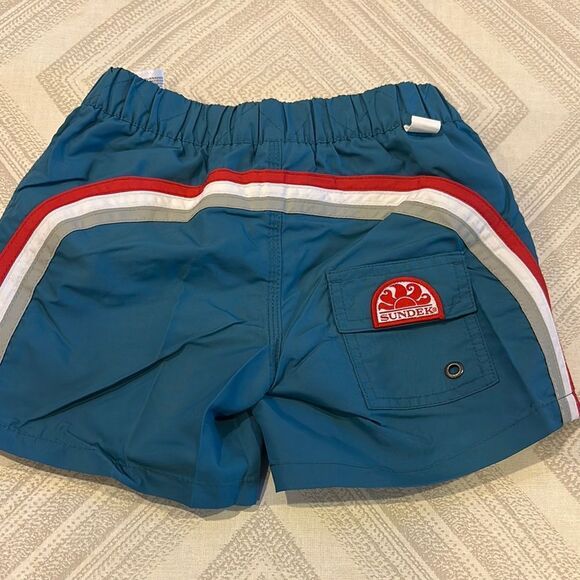 Sundek Boys (2) Elastic Waist Solid Blue and Orange Gingham Bathing Suits: 6 - Picture 8 of 8